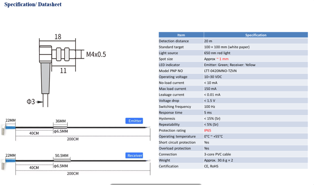 Cảm biến laser mini xuyên tia M4 M6 90 độ - Ảnh 2